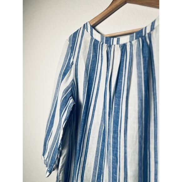 Boden 100% Linen Striped 3/4 Sleeve Tunic Blouse Sz 14 Button Back Nautical Boho - Picture 2 of 12